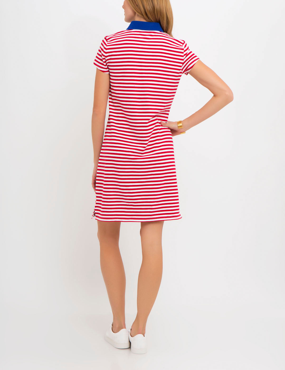 Striped Polo Dress with Zipper Collar & Short Sleeves