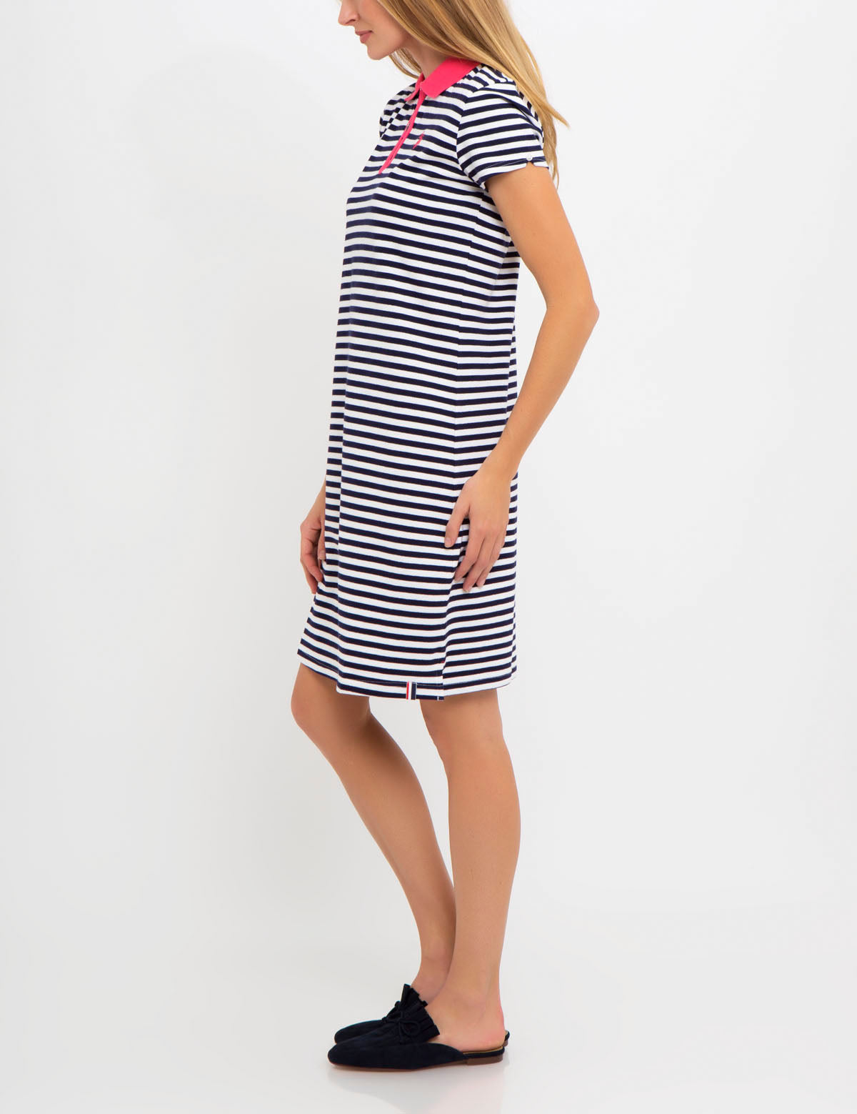 Striped Polo Dress with Zipper Collar & Short Sleeves