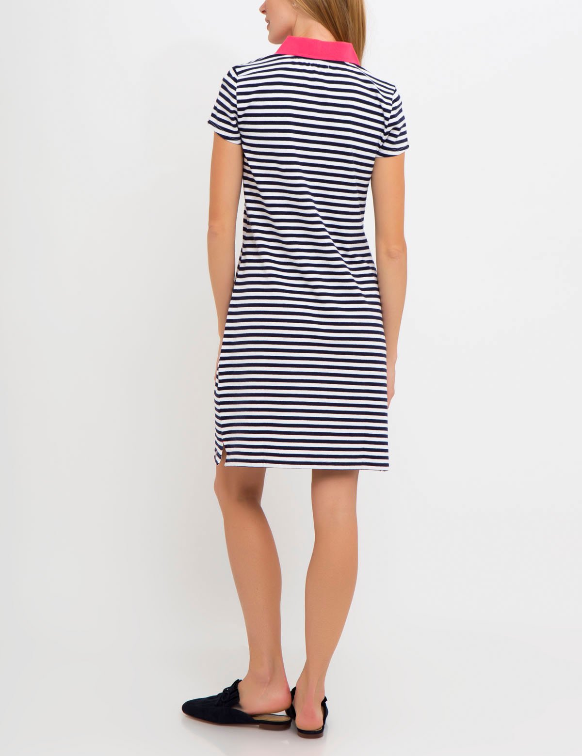 Striped Polo Dress with Zipper Collar & Short Sleeves