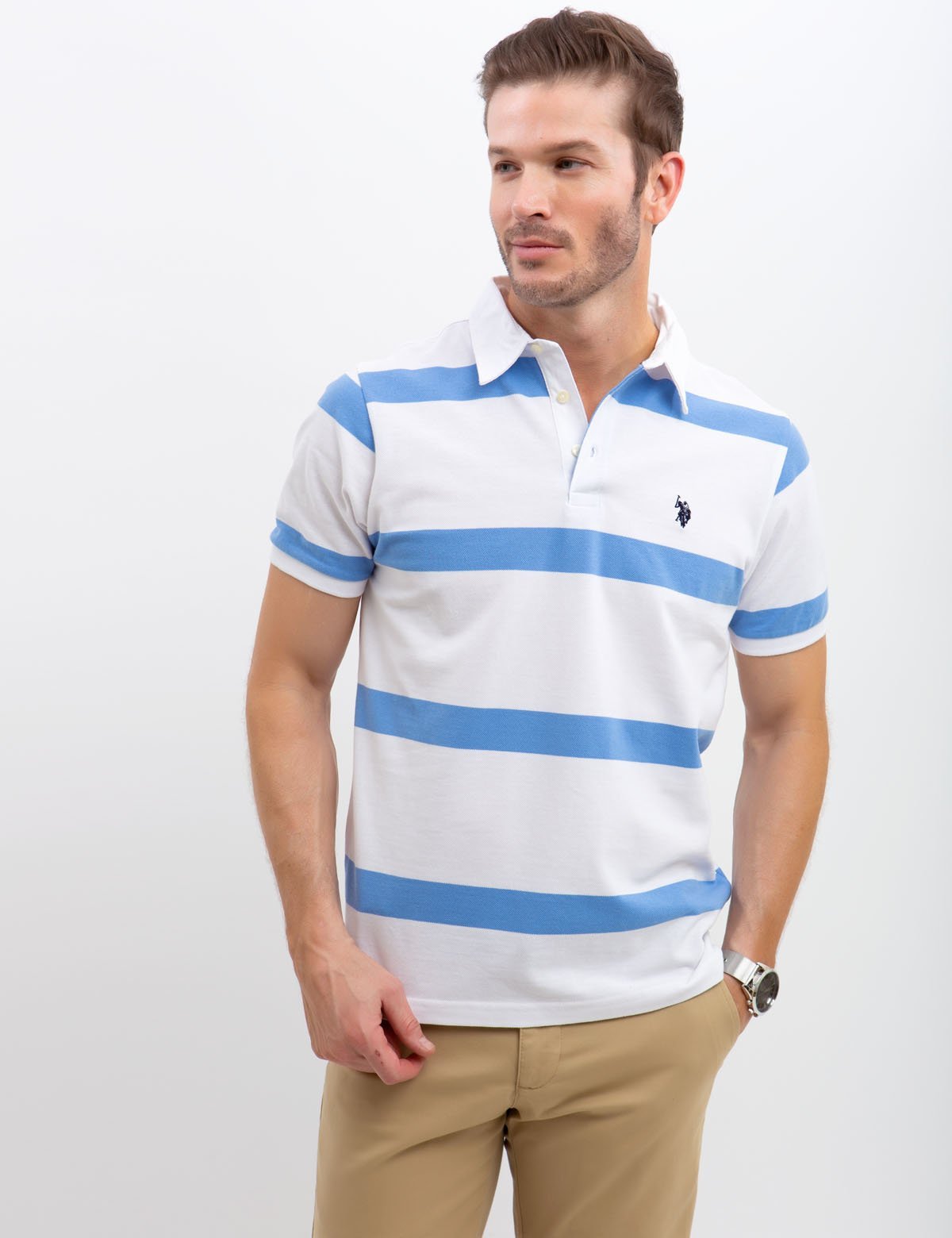 Striped Polo Shirt with Ribbed Cuffs & Embroidered Logo | Casual Short Sleeve