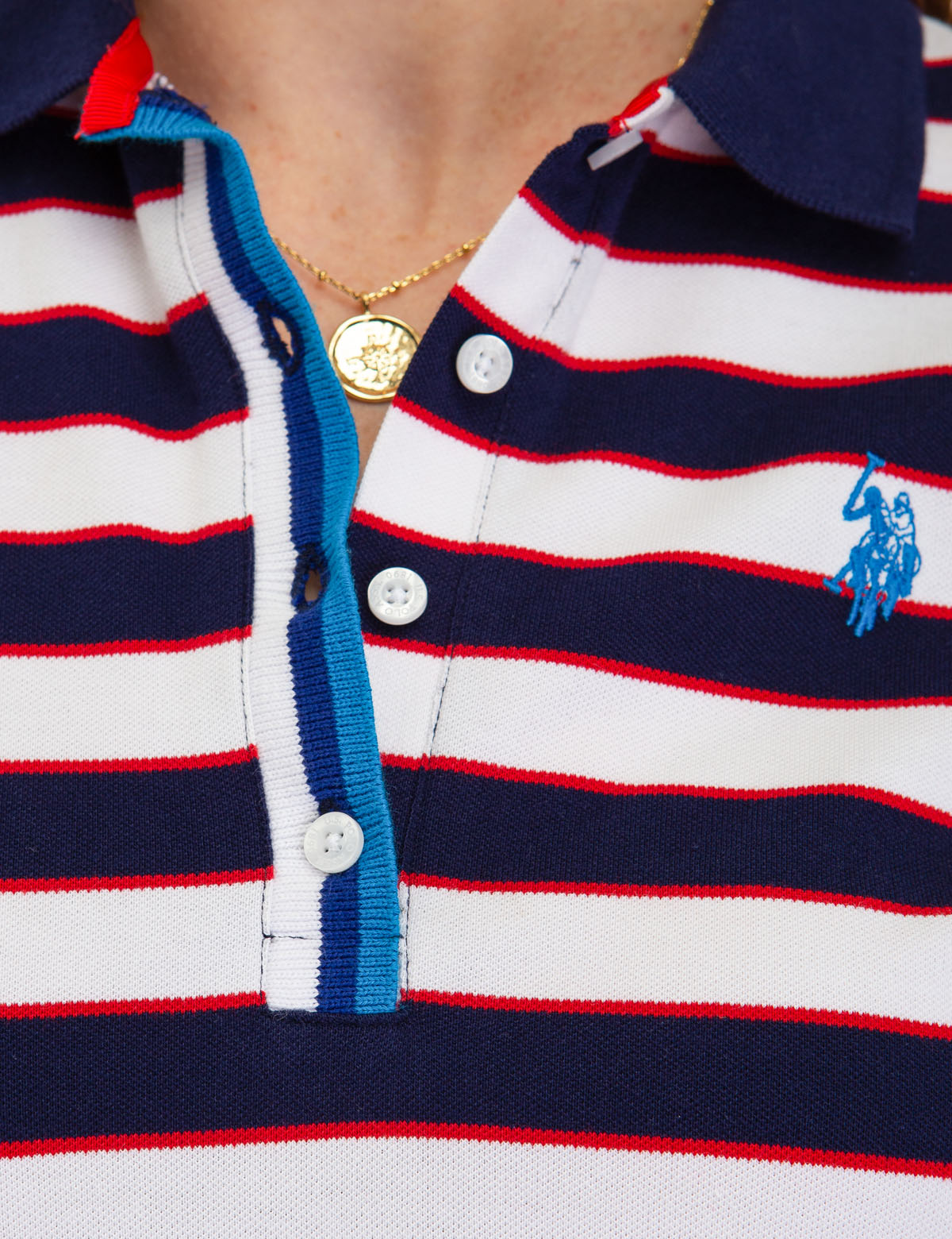 Striped Polo Shirt with Ribbed Cuffs & Embroidered Logo | Casual Short Sleeve