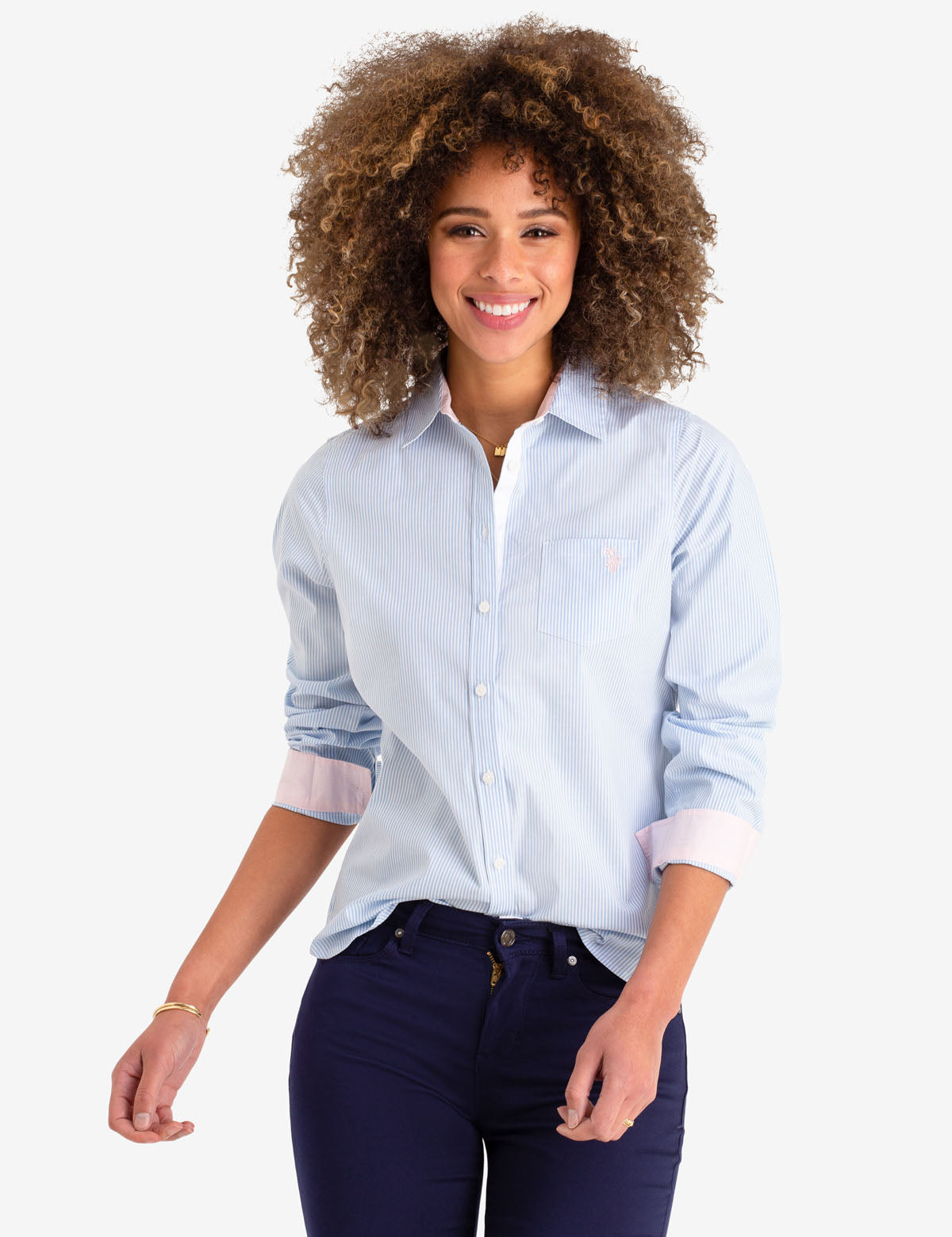 Striped Cotton Long Sleeve Shirt with Logo | U.S. Polo Assn.