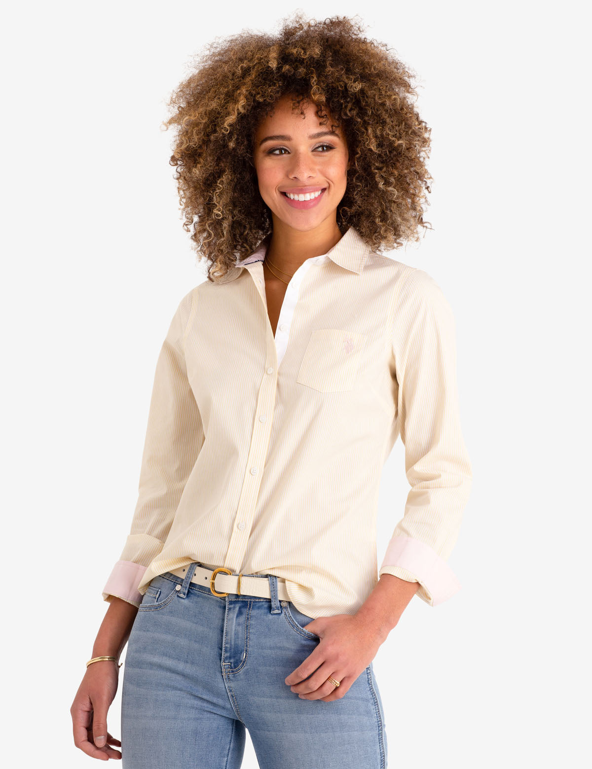 Striped Cotton Long Sleeve Shirt with Logo | U.S. Polo Assn.