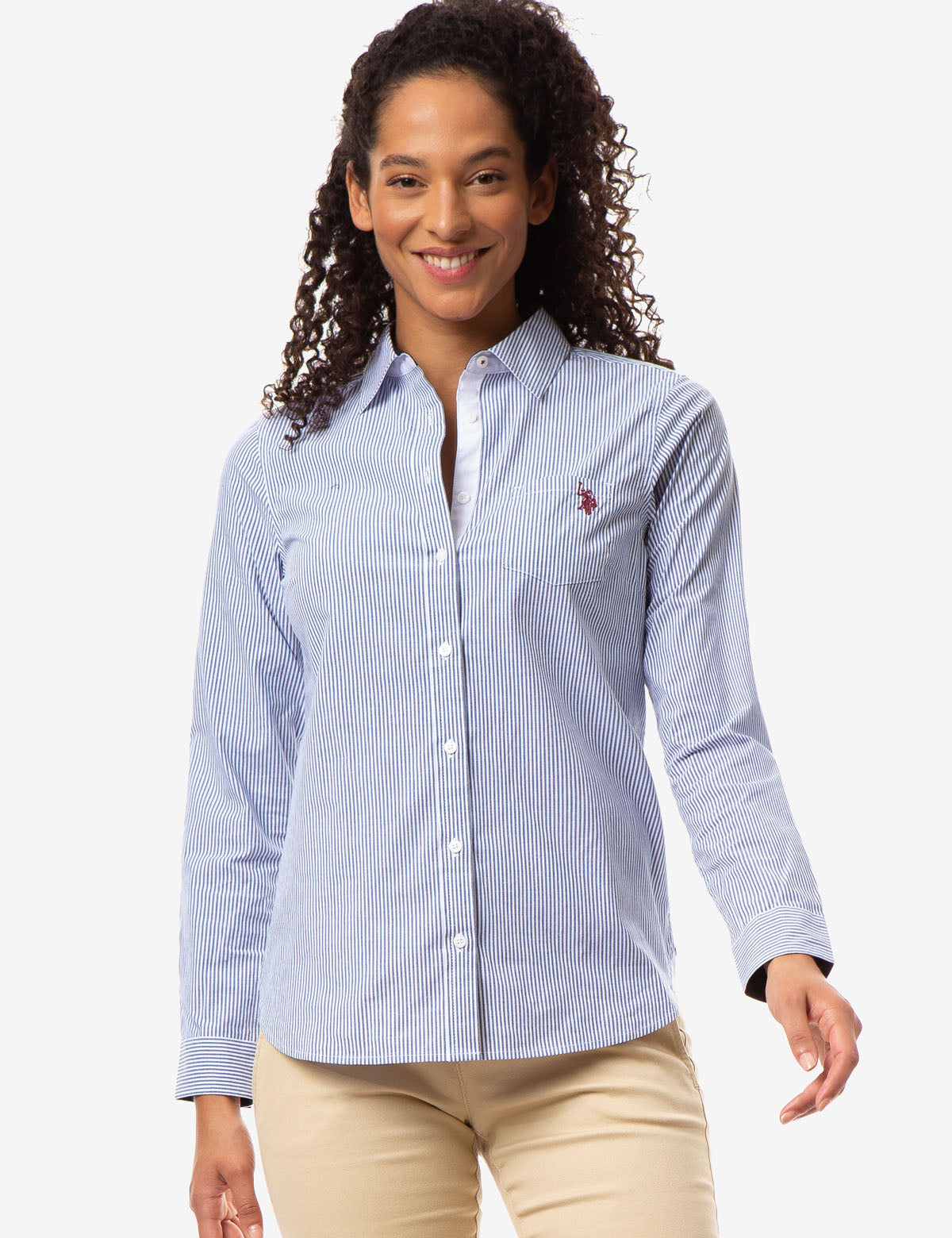 Striped Cotton Long Sleeve Shirt with Logo | U.S. Polo Assn.