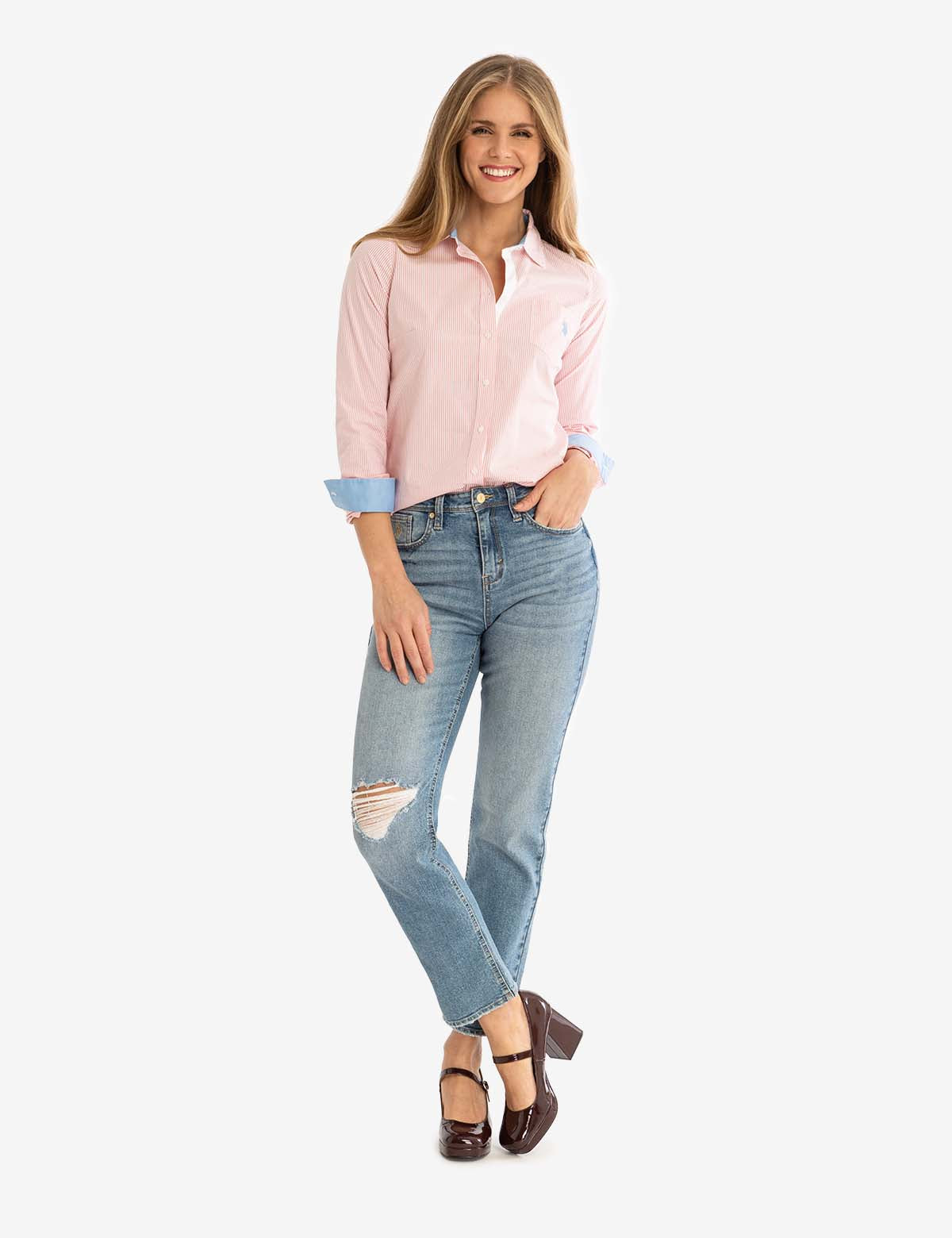Striped Cotton Long Sleeve Shirt with Logo | U.S. Polo Assn.