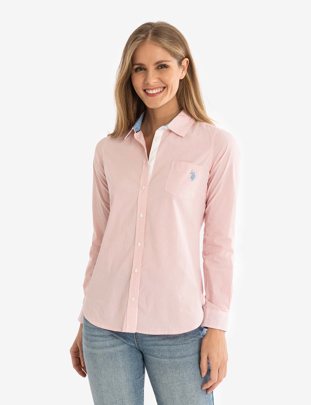 Striped Cotton Long Sleeve Shirt with Logo | U.S. Polo Assn.