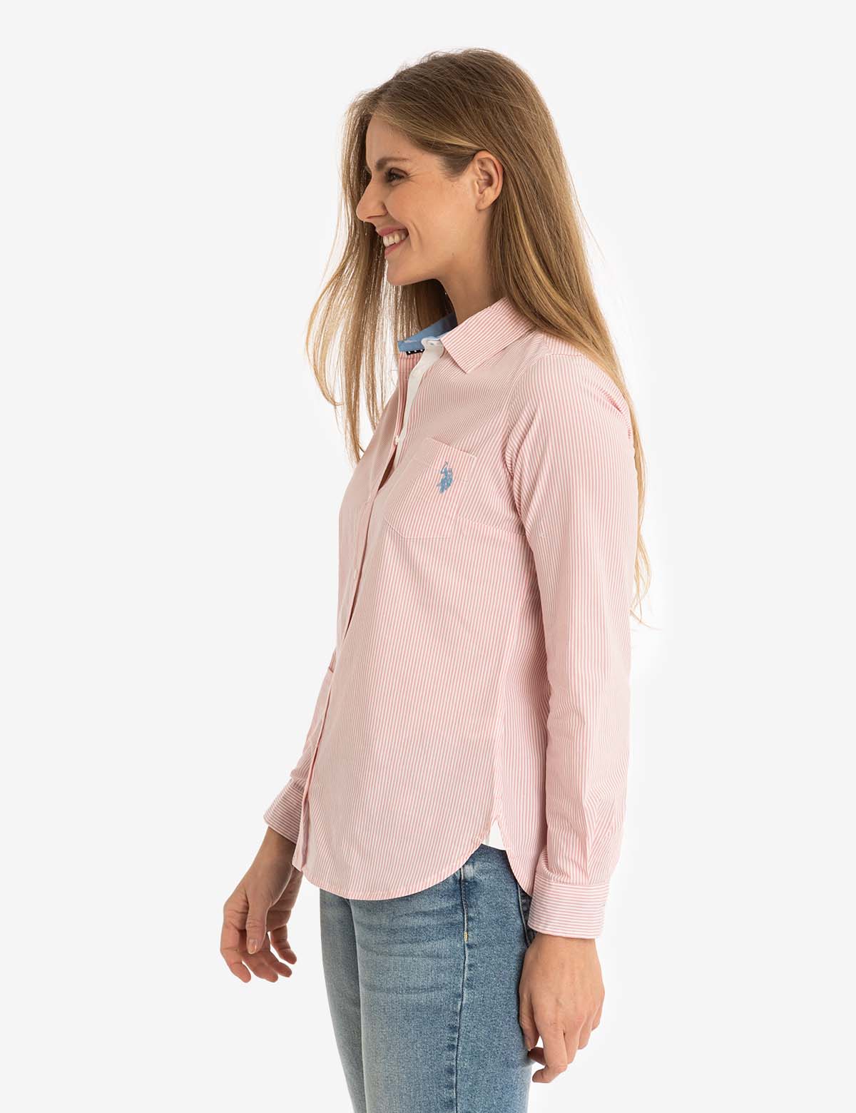 Striped Cotton Long Sleeve Shirt with Logo | U.S. Polo Assn.