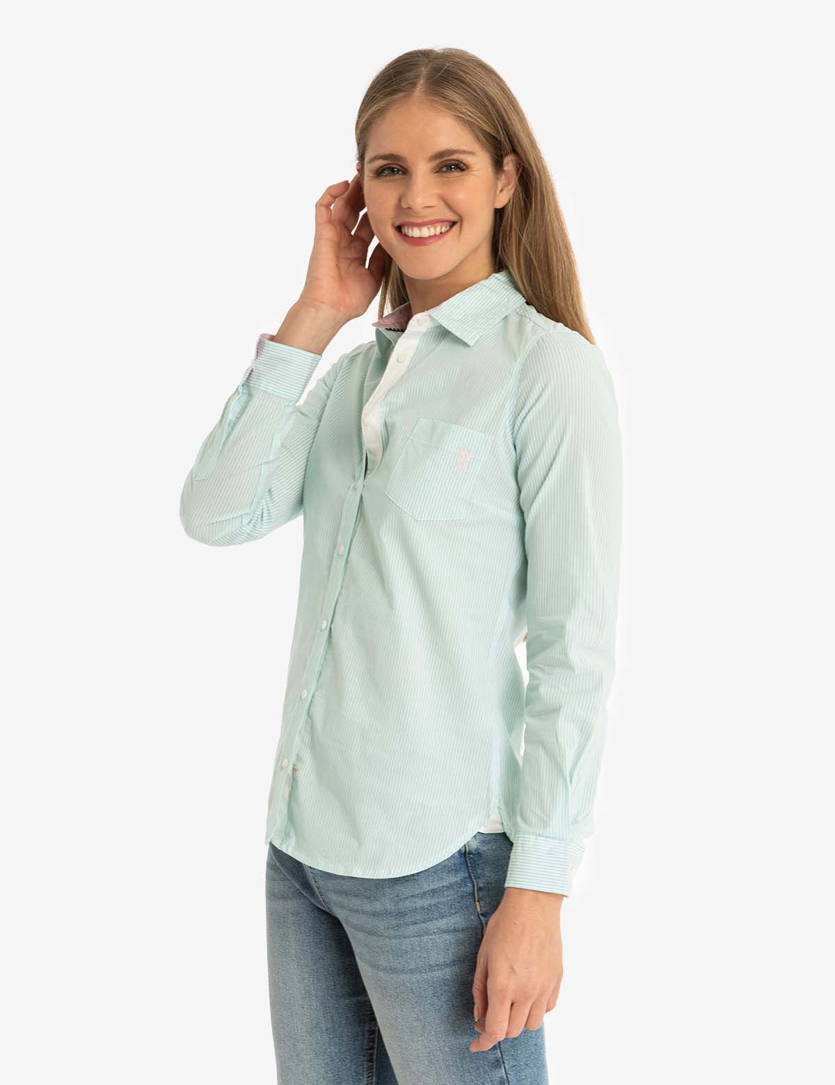 Striped Cotton Long Sleeve Shirt with Logo | U.S. Polo Assn.