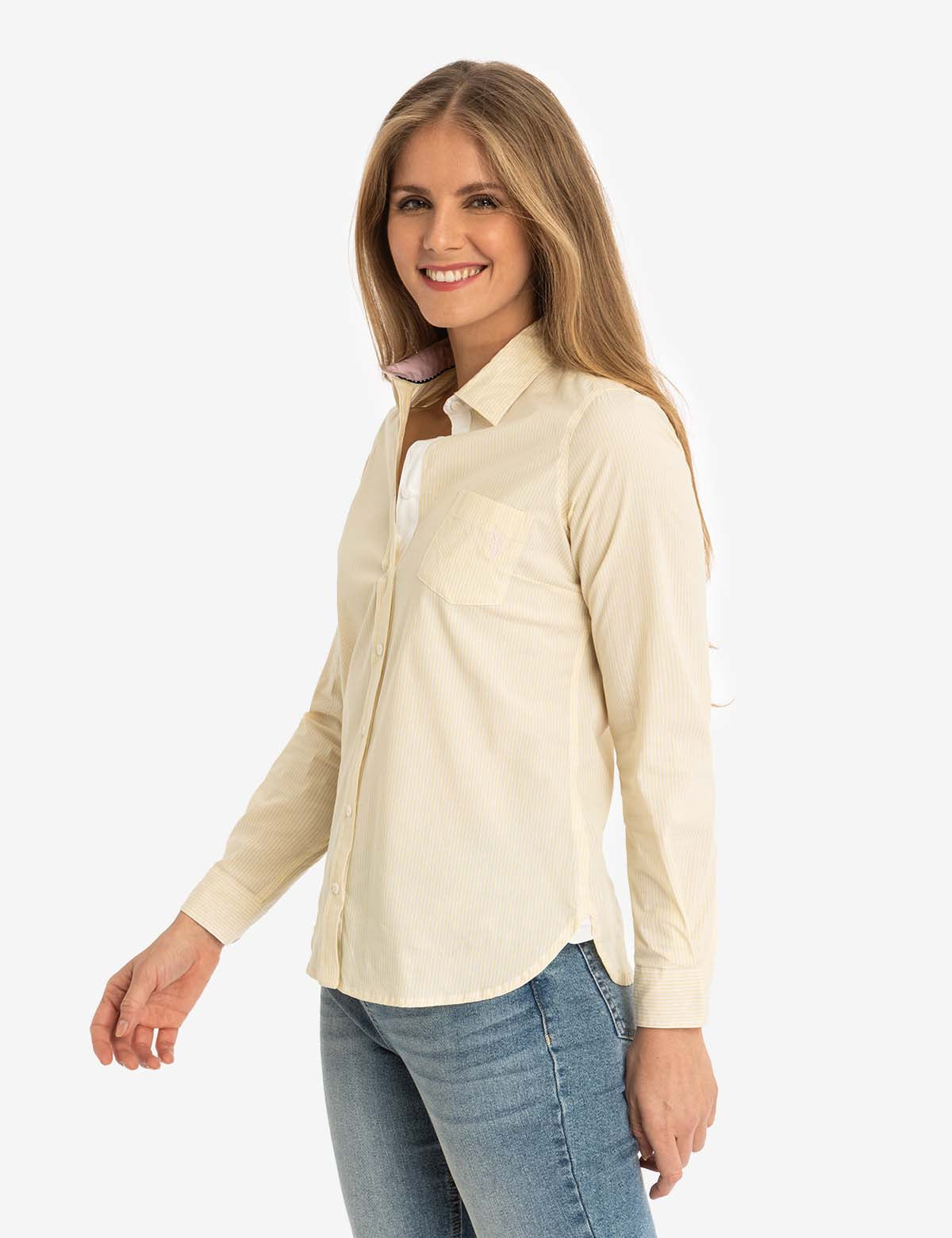 Striped Cotton Long Sleeve Shirt with Logo | U.S. Polo Assn.