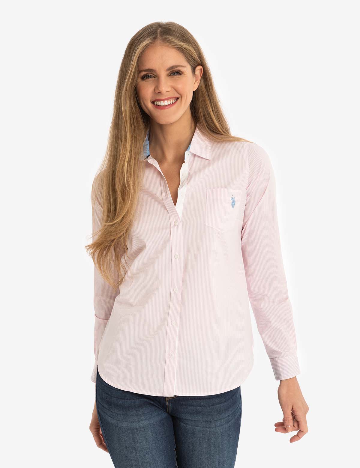 Striped Cotton Long Sleeve Shirt with Logo | U.S. Polo Assn.