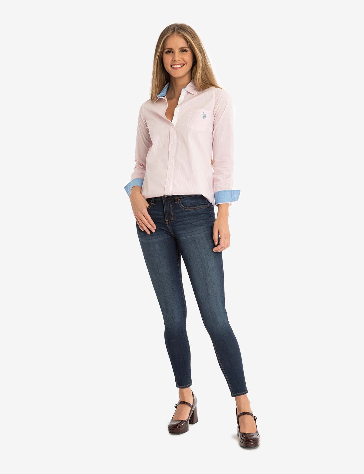 Striped Cotton Long Sleeve Shirt with Logo | U.S. Polo Assn.
