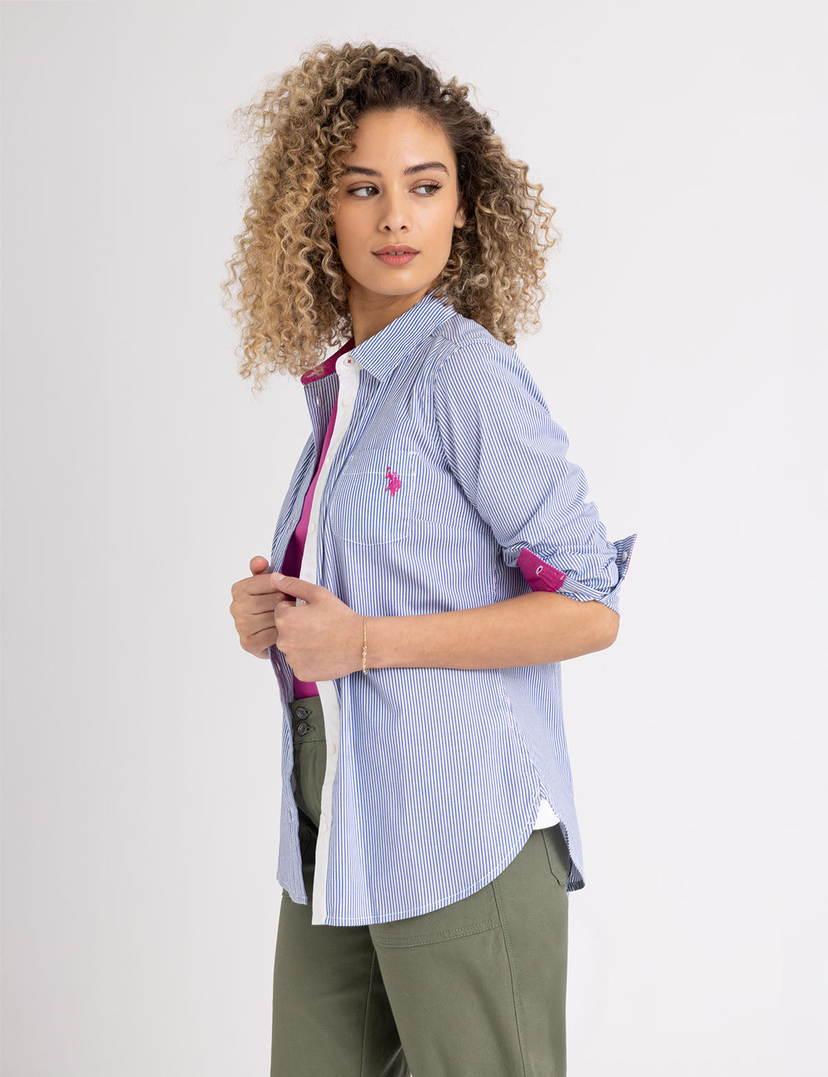Striped Cotton Long Sleeve Shirt with Logo | U.S. Polo Assn.