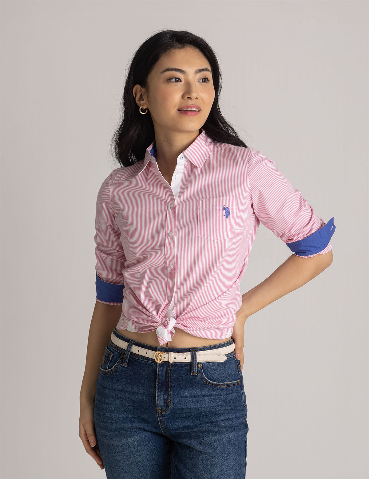 Striped Cotton Long Sleeve Shirt with Logo | U.S. Polo Assn.
