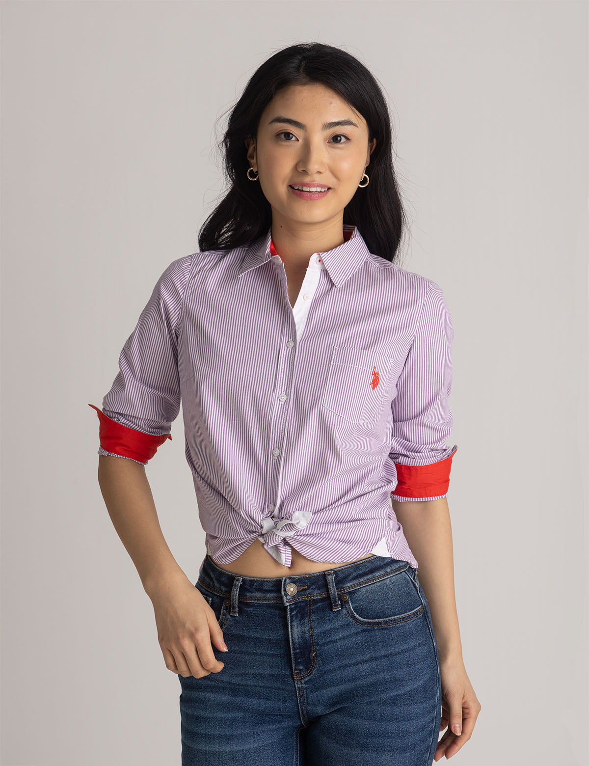 Striped Cotton Long Sleeve Shirt with Logo | U.S. Polo Assn.