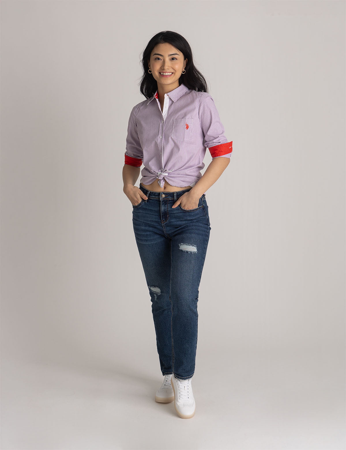Striped Cotton Long Sleeve Shirt with Logo | U.S. Polo Assn.