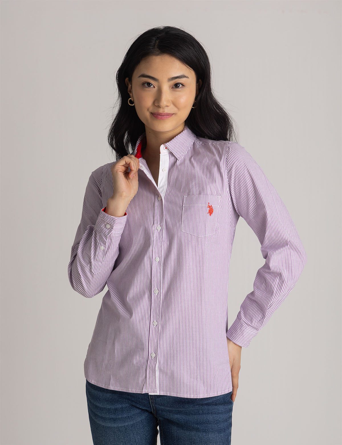 Striped Cotton Long Sleeve Shirt with Logo | U.S. Polo Assn.