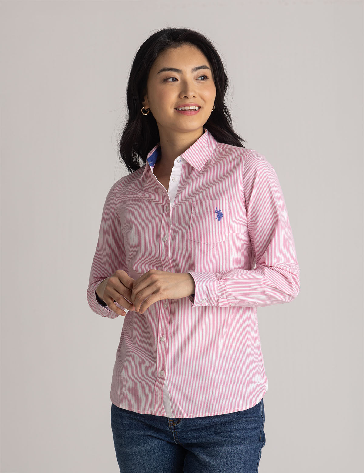 Striped Cotton Long Sleeve Shirt with Logo | U.S. Polo Assn.