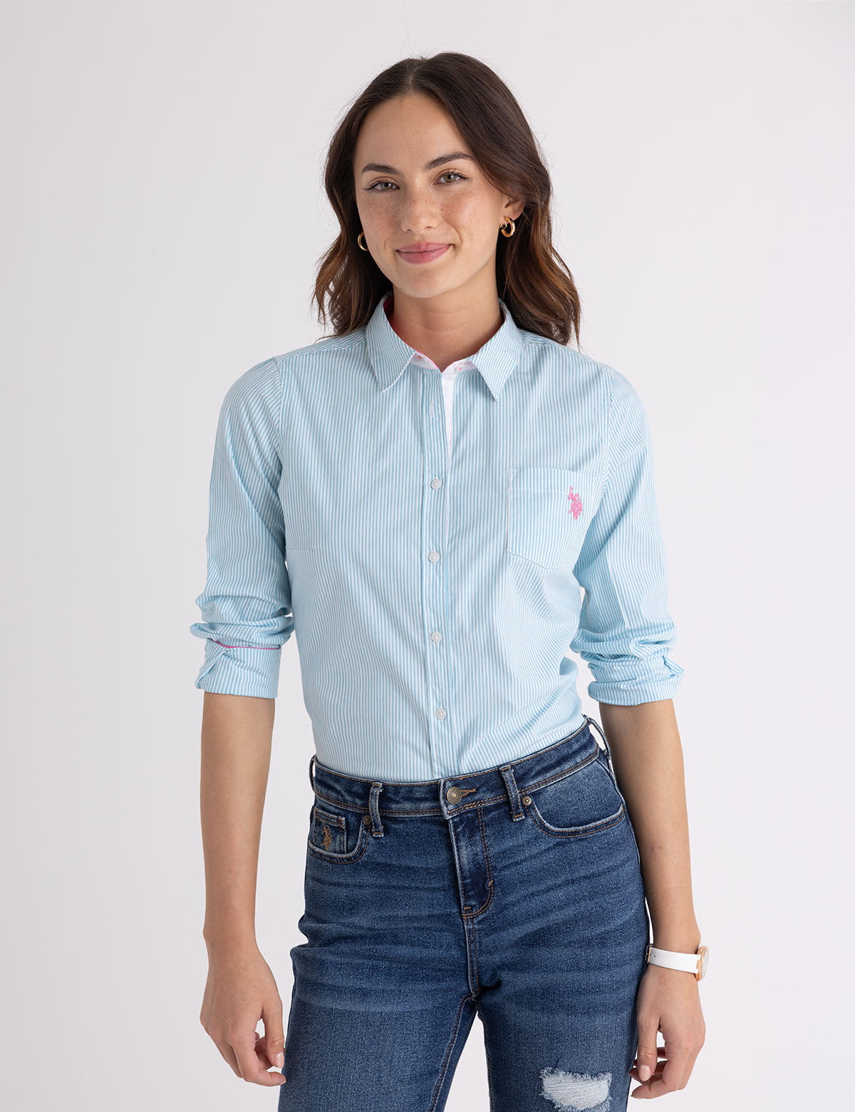 Striped Cotton Long Sleeve Shirt with Logo | U.S. Polo Assn.