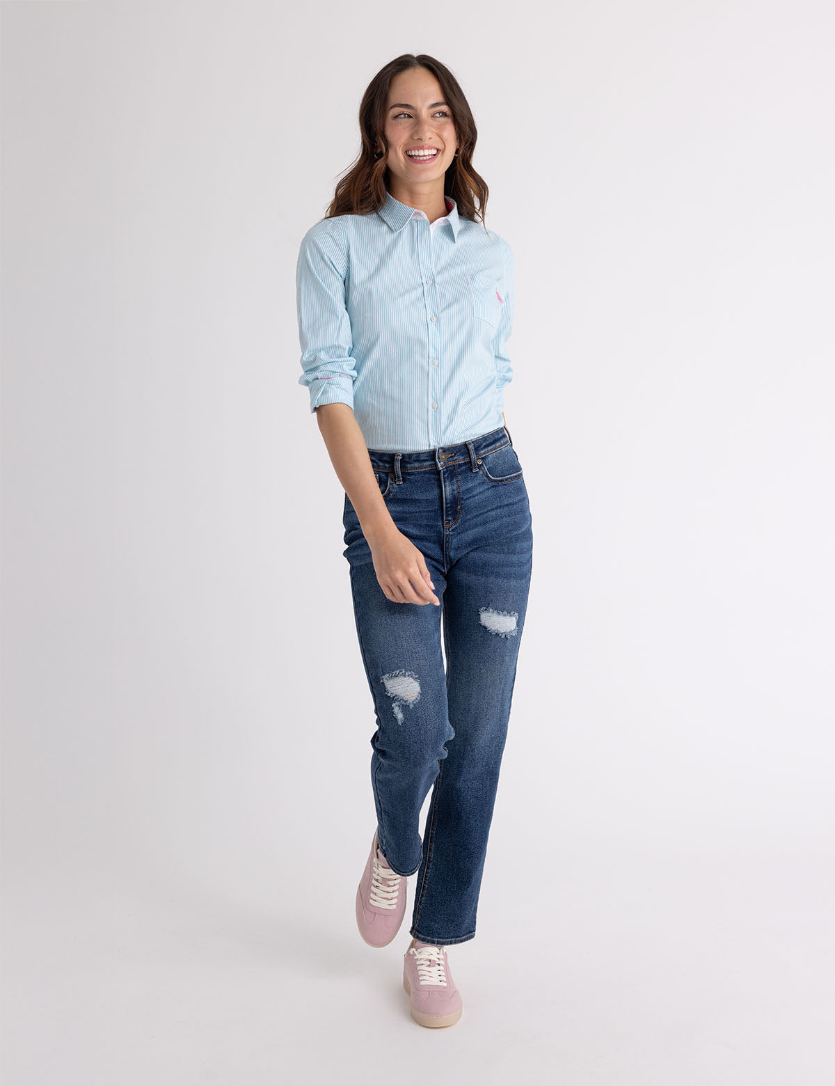 Striped Cotton Long Sleeve Shirt with Logo | U.S. Polo Assn.