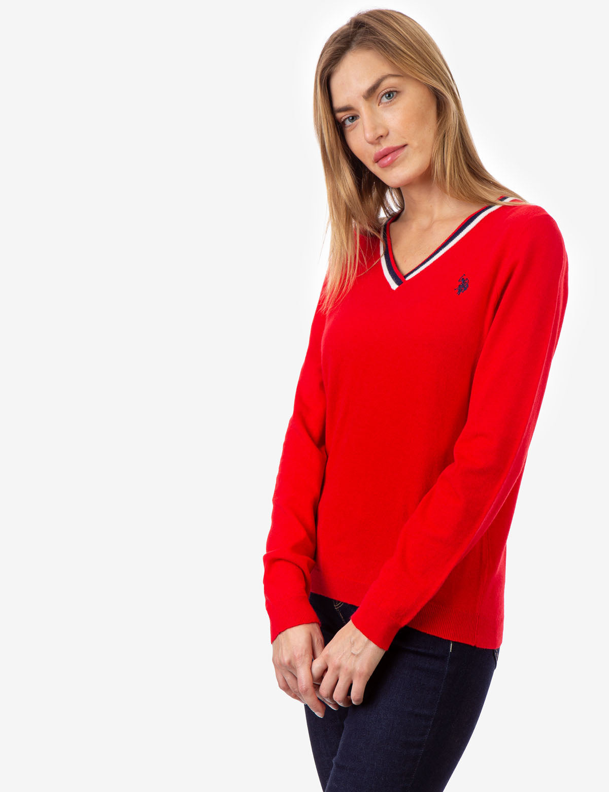 Striped Rib Knit V-Neck Sweater with Relaxed Fit | Casual Pullover