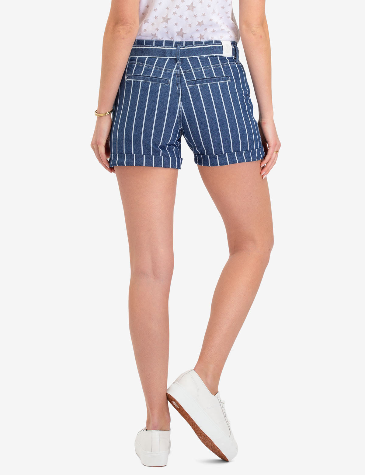 Stretch Denim Shorts with Stripe Design & Tie Front | Eco-Friendly