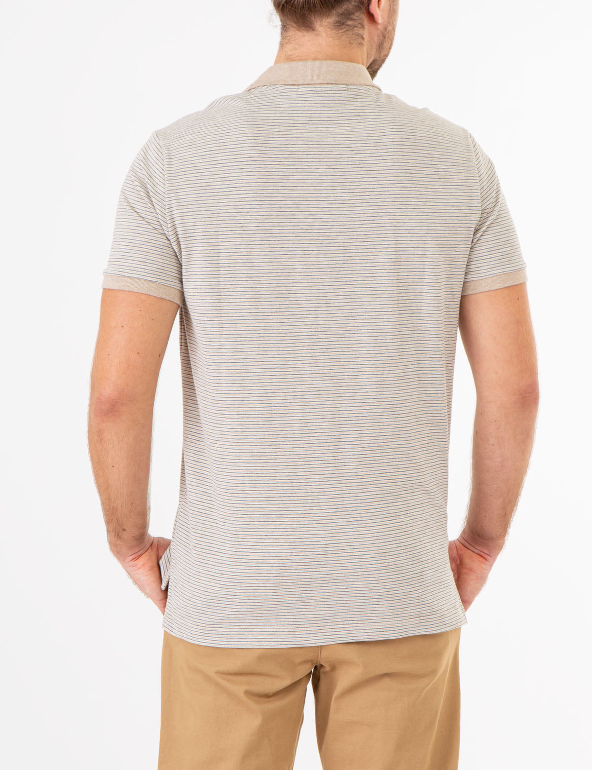 Striped Polo Shirt with Contrast Collar & Rib Cuffs | Slub Jersey