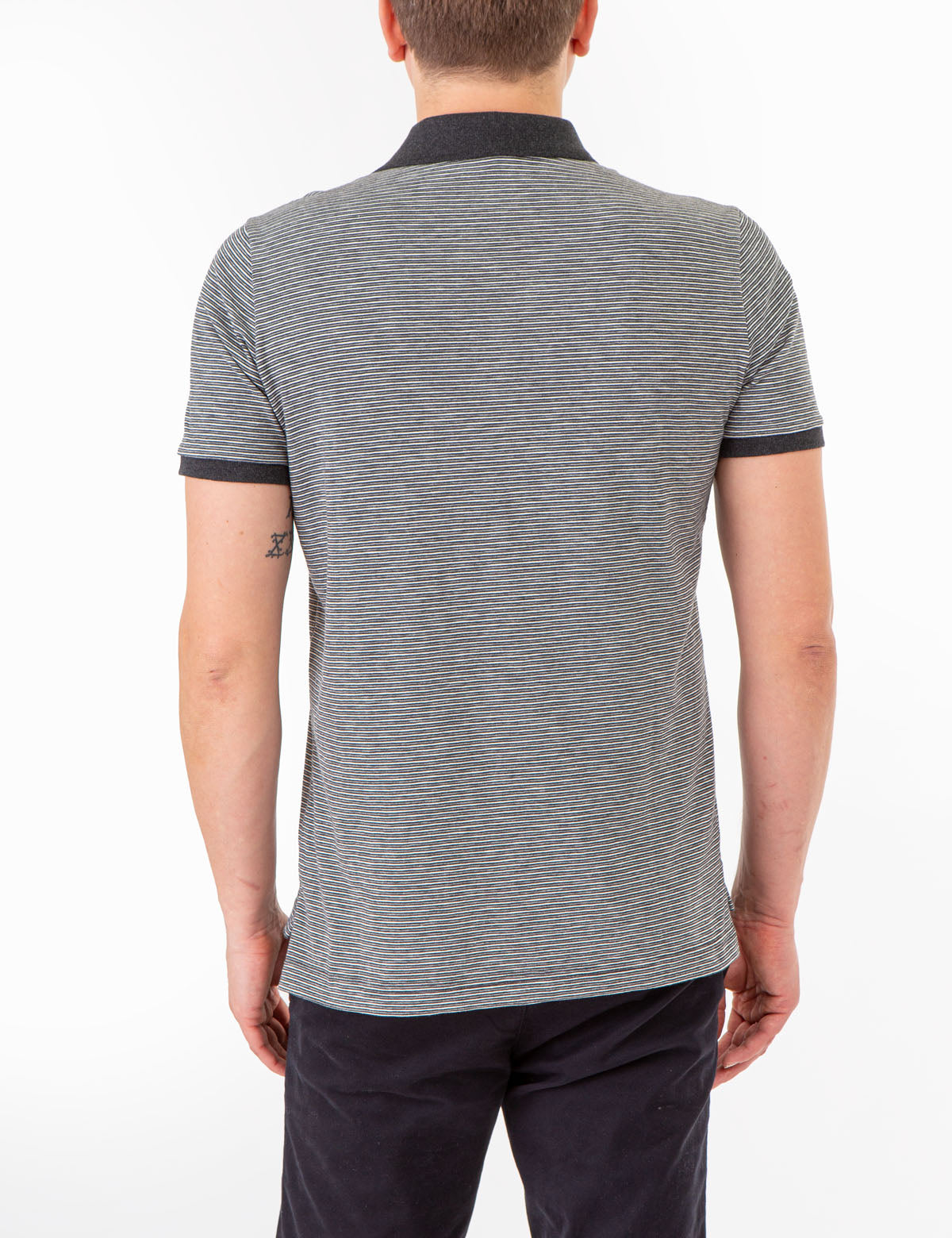 Striped Polo Shirt with Contrast Collar & Rib Cuffs | Slub Jersey