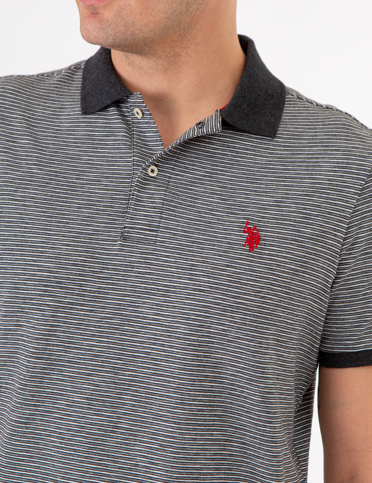Striped Polo Shirt with Contrast Collar & Rib Cuffs | Slub Jersey