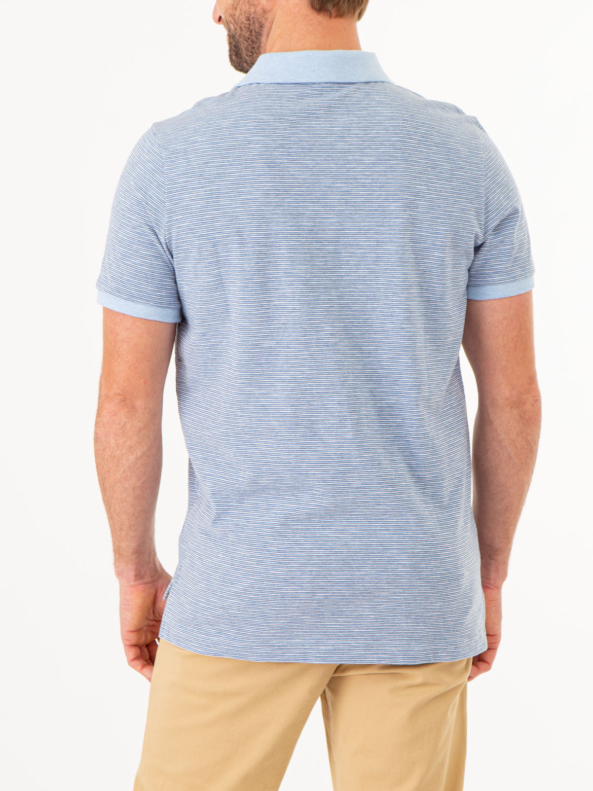 Striped Polo Shirt with Contrast Collar & Rib Cuffs | Slub Jersey
