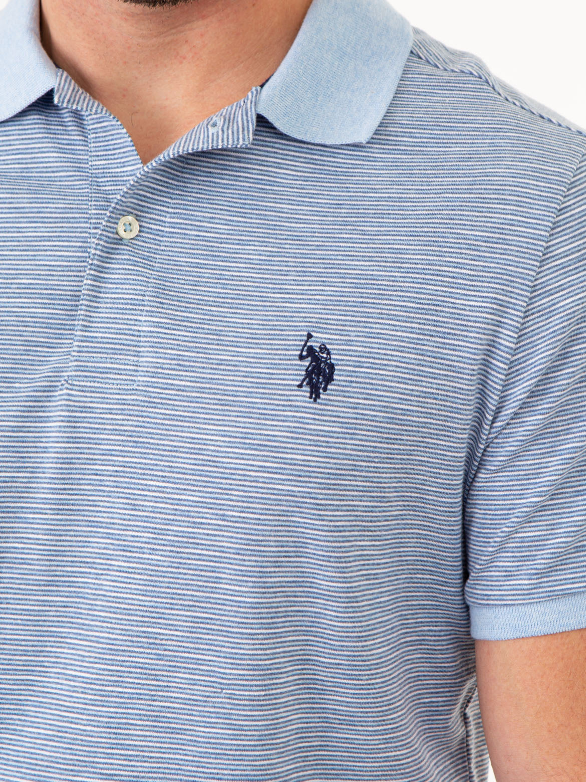 Striped Polo Shirt with Contrast Collar & Rib Cuffs | Slub Jersey