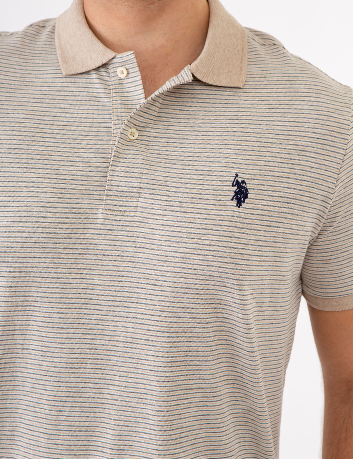 Striped Polo Shirt with Contrast Collar & Rib Cuffs | Slub Jersey