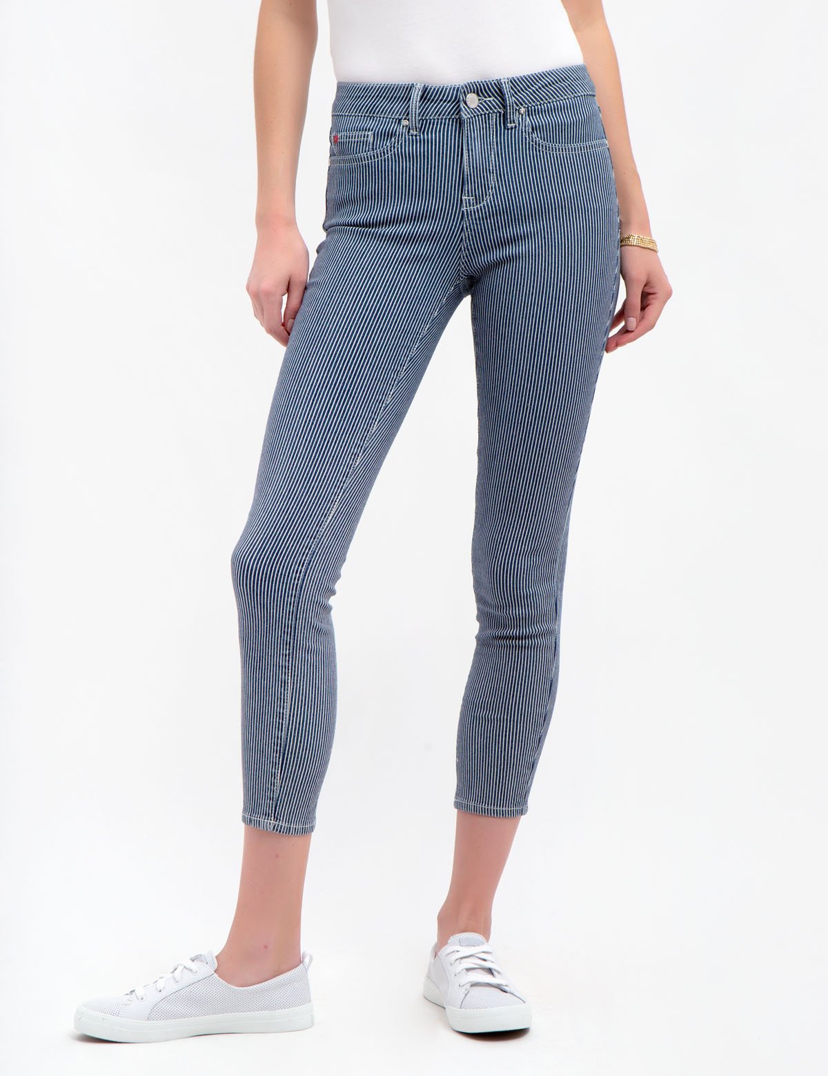Light Wash Striped Super Skinny Jeans with 5 Pockets | Cotton Blend
