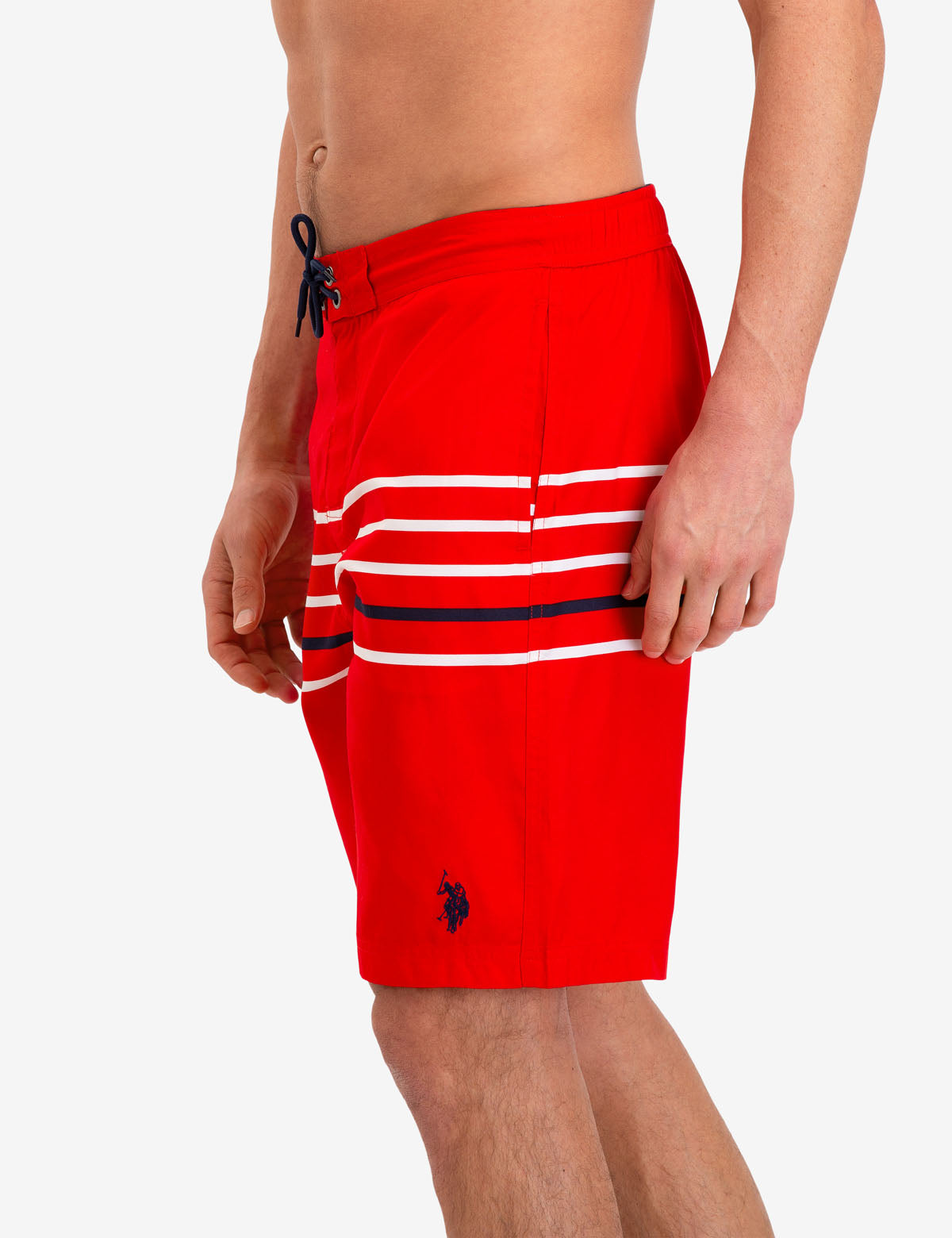 Striped Swim Trunks with Drawstring Waistband & Side Pockets