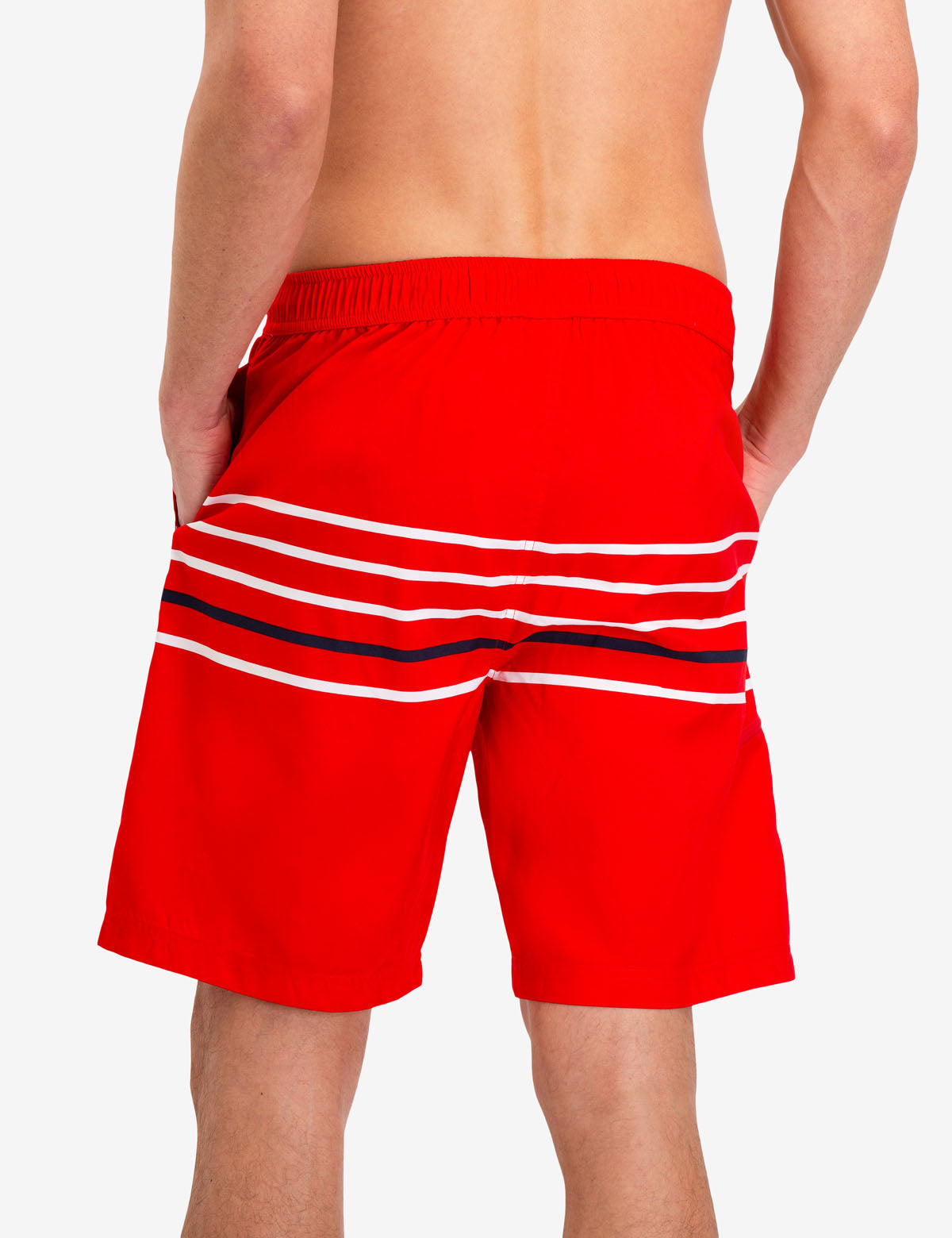 Striped Swim Trunks with Drawstring Waistband & Side Pockets