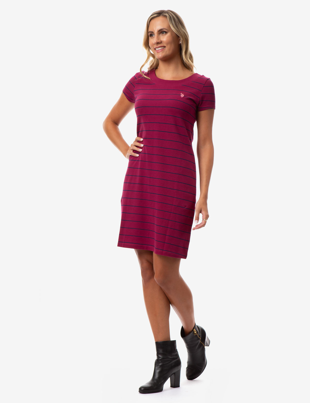 Striped T-Shirt Dress with Keyhole Back & Cap Sleeves