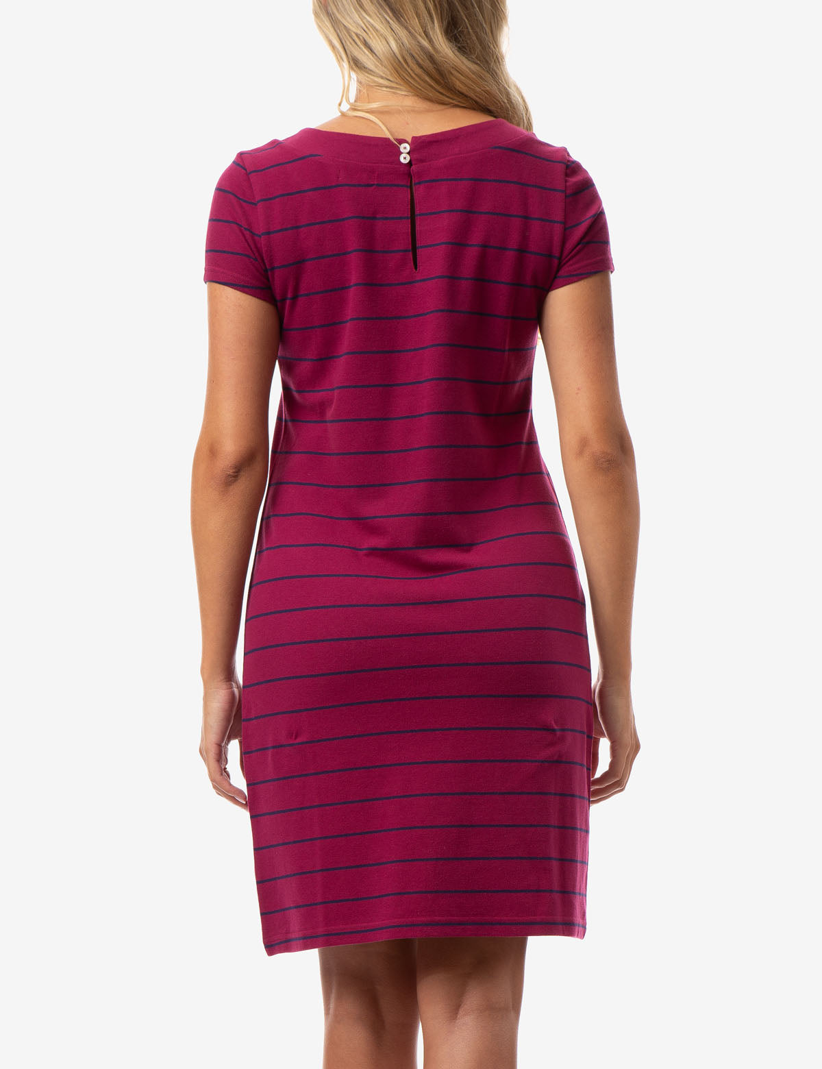 Striped T-Shirt Dress with Keyhole Back & Cap Sleeves