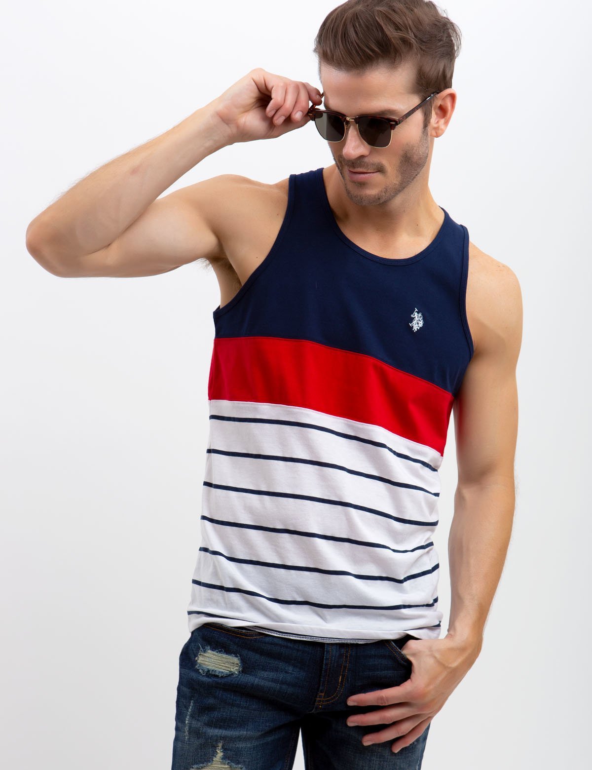 Striped Sleeveless Tank Top | Colorblock Cotton Blend