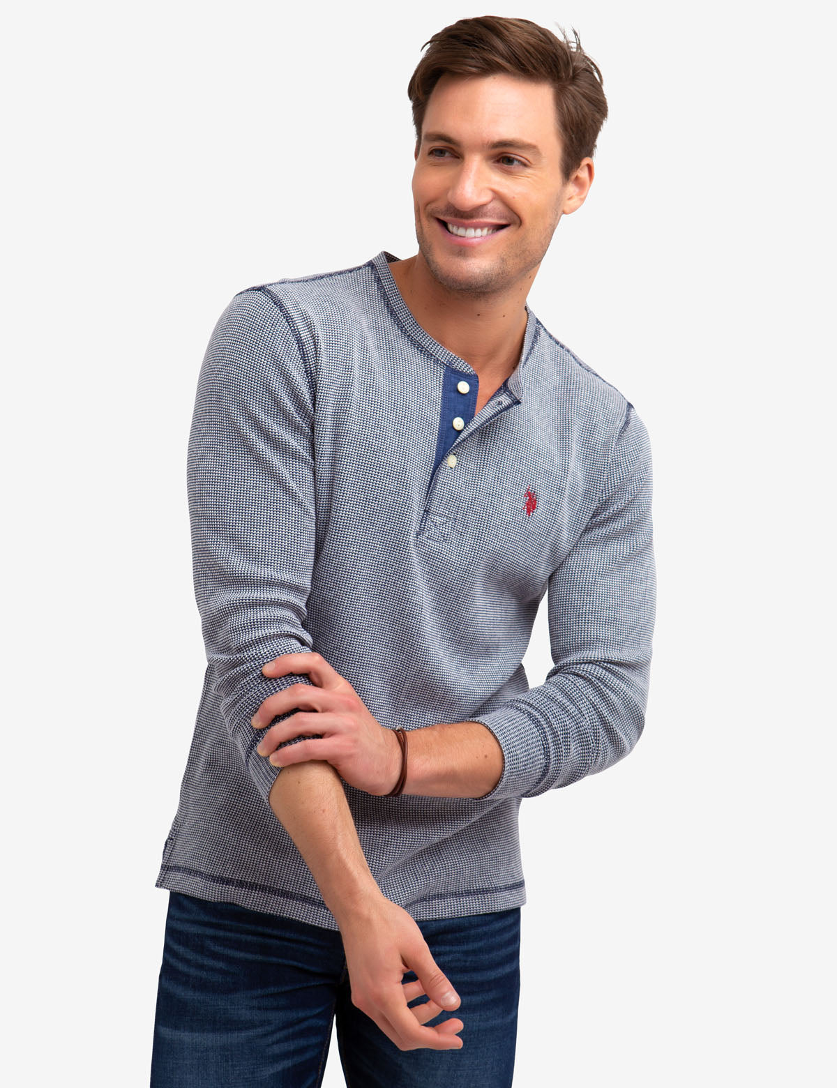 Striped Thermal Henley Shirt for Men | 100% Cotton & Machine Wash