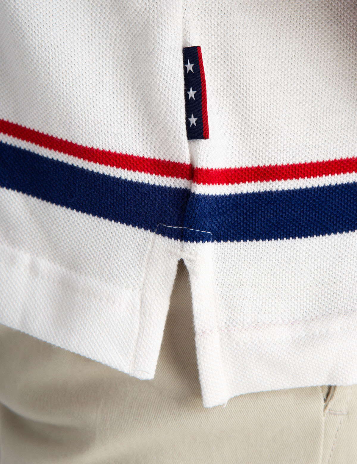 Striped Twill Polo Shirt with American Flag & Embroidered Logo | 100% Cotton