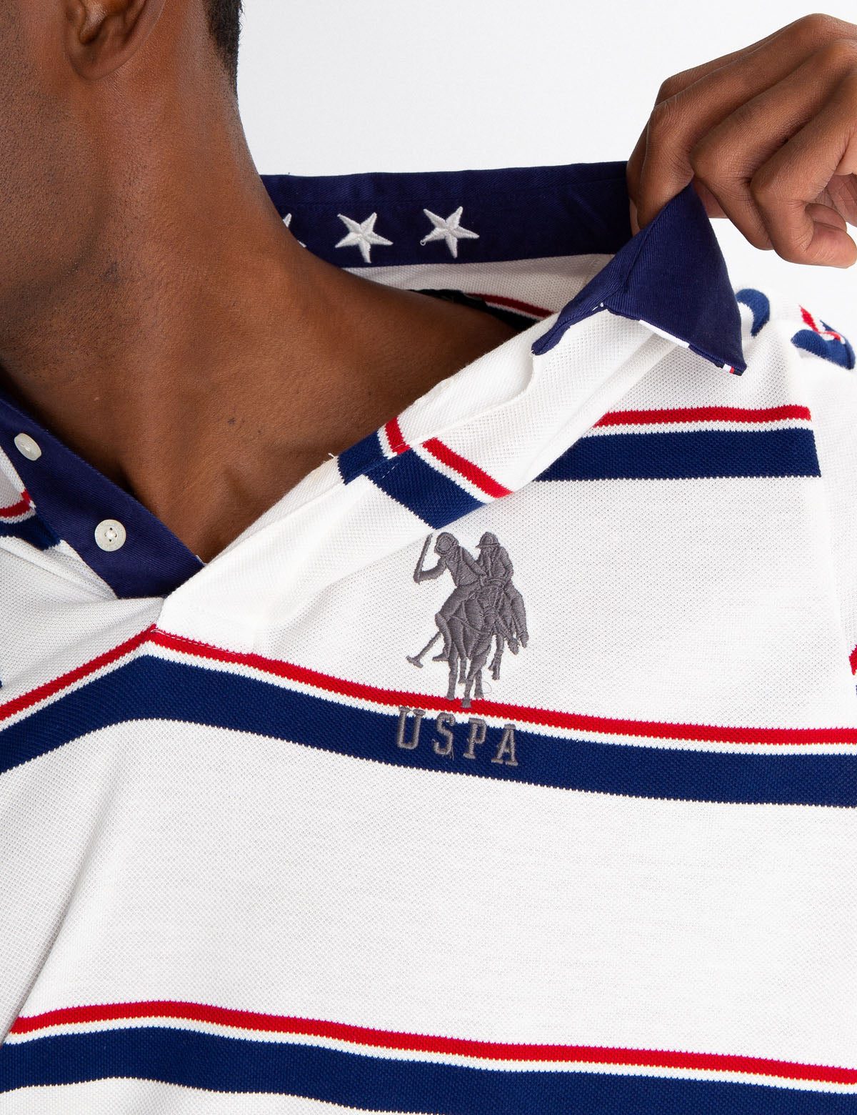 Striped Twill Polo Shirt with American Flag & Embroidered Logo | 100% Cotton