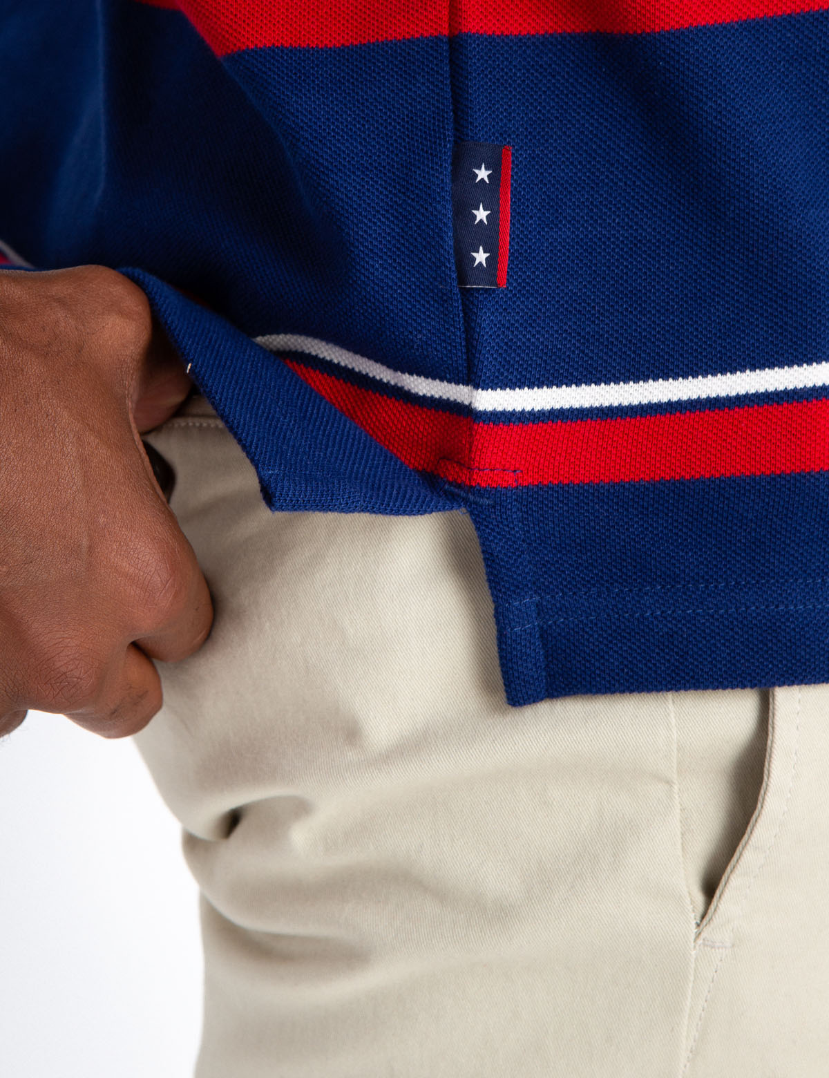 Striped Twill Polo Shirt with American Flag & Embroidered Logo | 100% Cotton