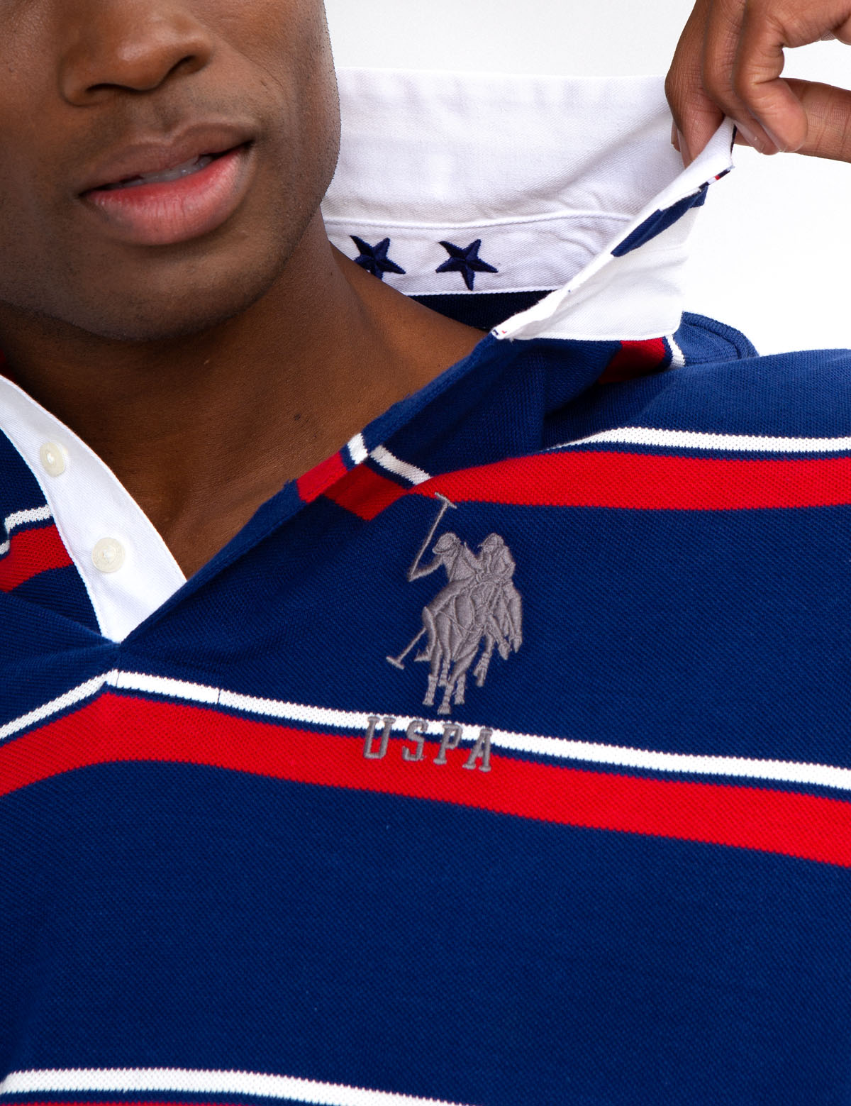 Striped Twill Polo Shirt with American Flag & Embroidered Logo | 100% Cotton