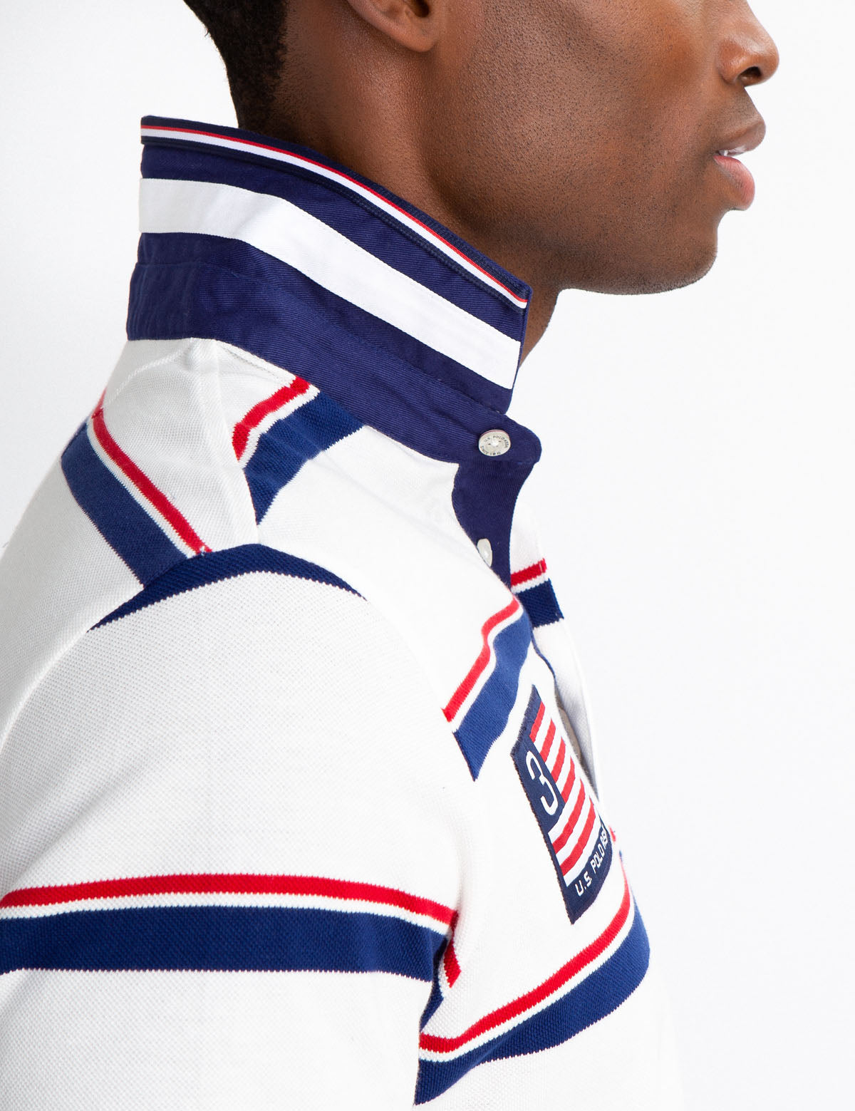 Striped Twill Polo Shirt with American Flag & Embroidered Logo | 100% Cotton