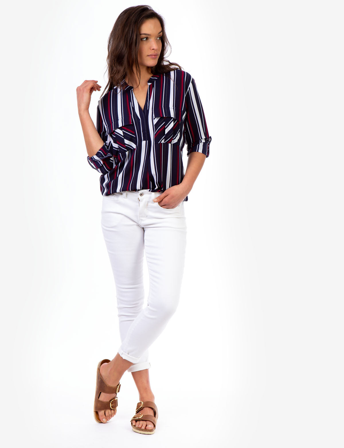 Striped Long Sleeve Utility Shirt with Chest Pockets | U.S. Polo Assn.