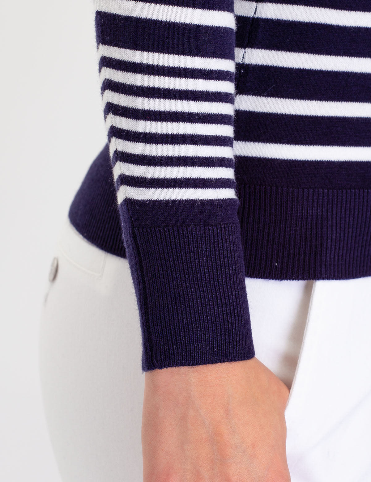 Striped V-Neck Sweater in Acrylic-Nylon Blend | Machine Washable