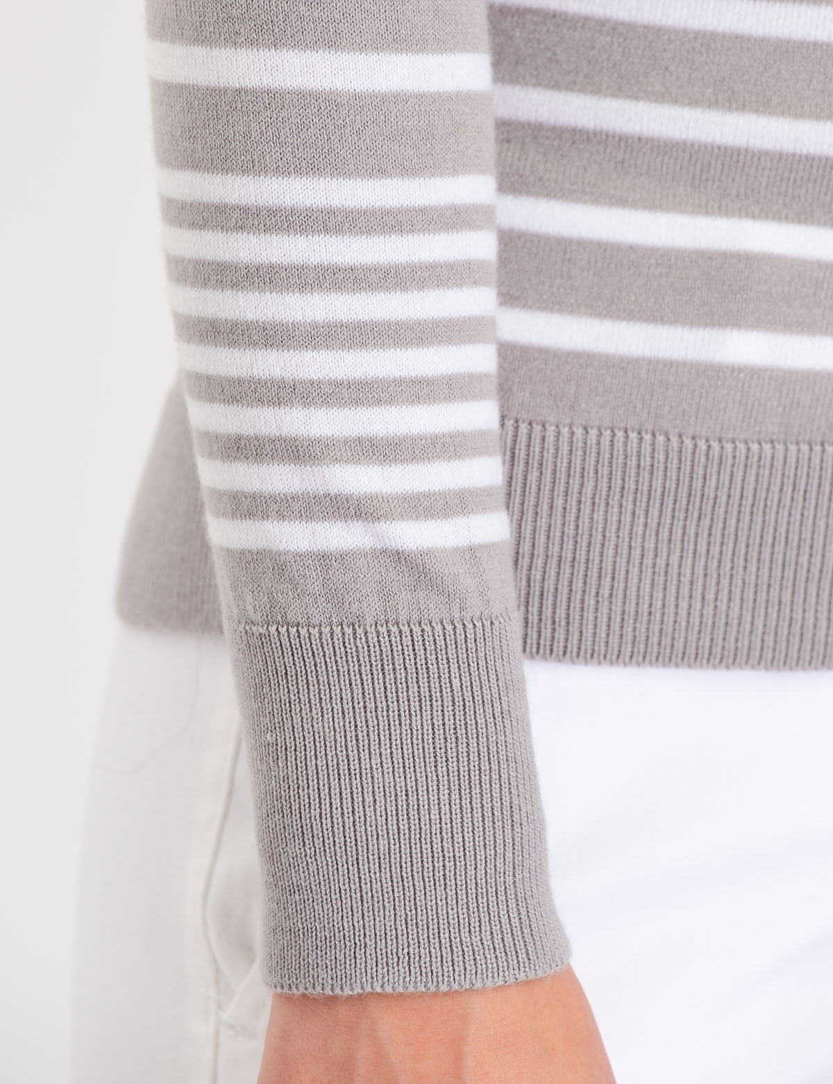 Striped V-Neck Sweater in Acrylic-Nylon Blend | Machine Washable