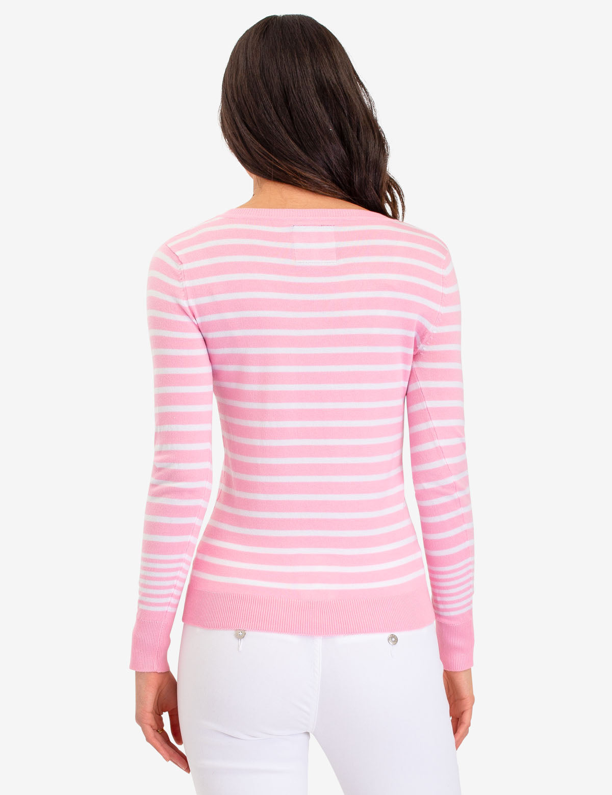 Striped V-Neck Sweater in Acrylic-Nylon Blend | Machine Washable