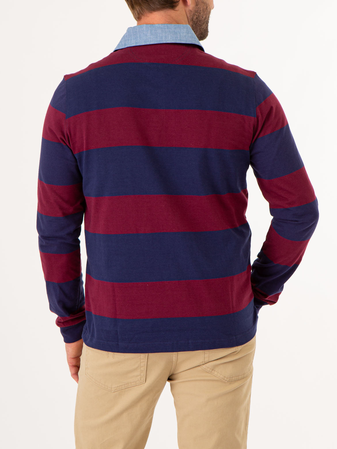 Striped Long Sleeve Polo Shirt with Woven Collar