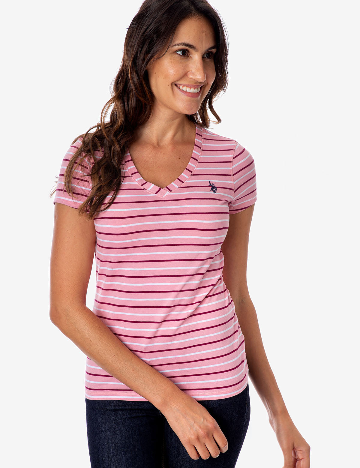 Striped V-Neck T-Shirt with Embroidered Logo | Classic Fit