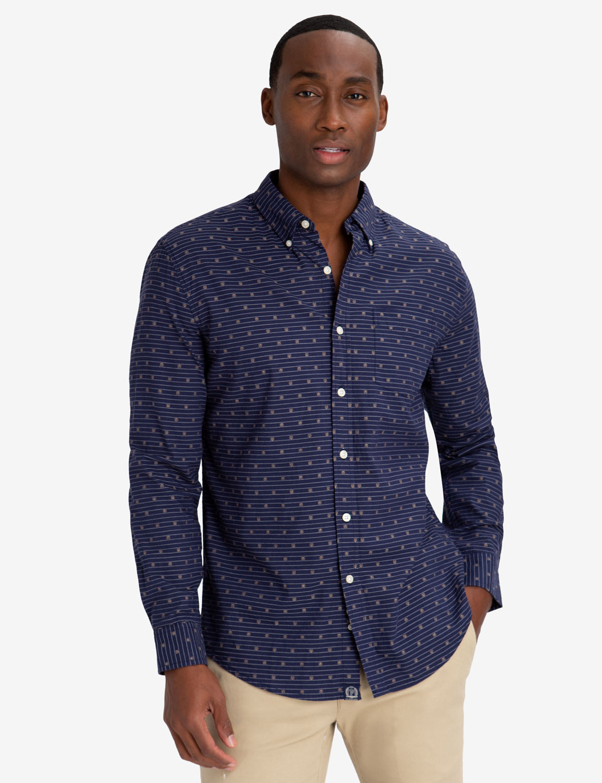 Swiss Dot Cotton Shirt with Button Front & Patch Pocket